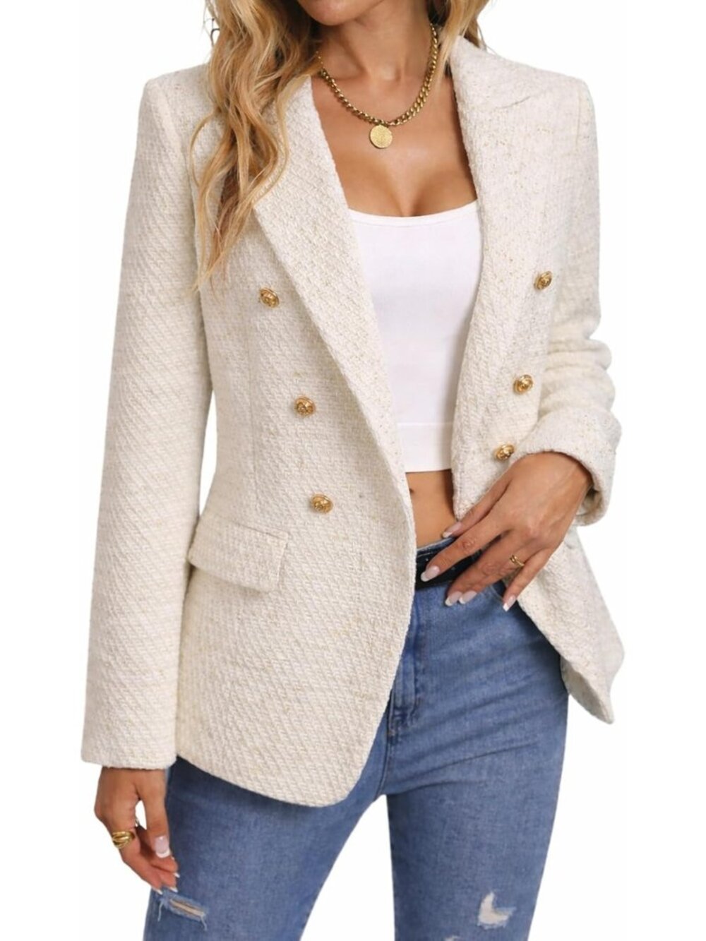 Chic Women's Fall Tweed Plaid Blazer | Stylish Business Casual Work Jacket